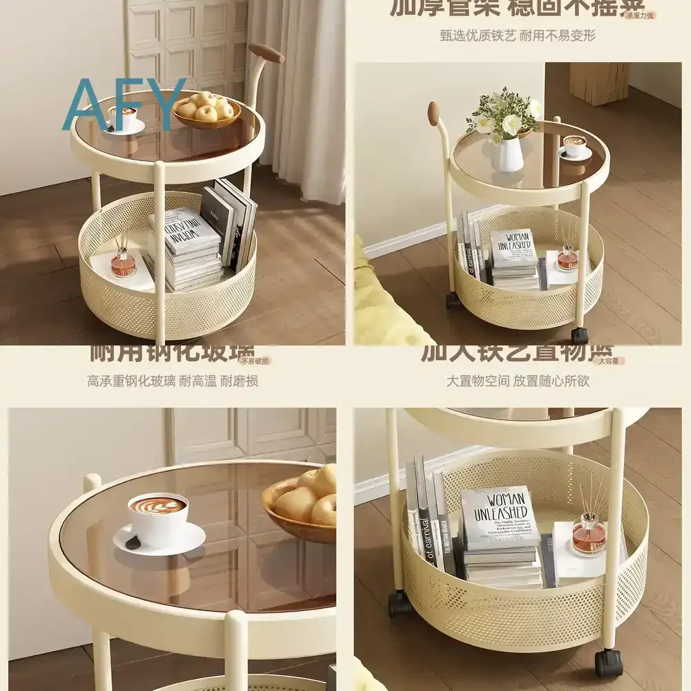 Vintage Mobile Side Table for Sofa Bed Balcony Small Tea Table Nightstand Accent Cabinet Rolling Cart for Home Office Decor
