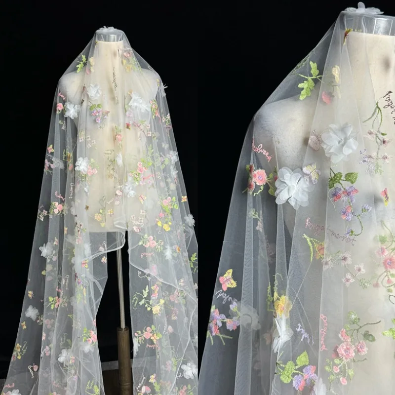 

Spring and Summer Modern Plant Three-dimensional Flower Pattern Multi-color Wedding Dress European Style Embroidered Mesh Fabric