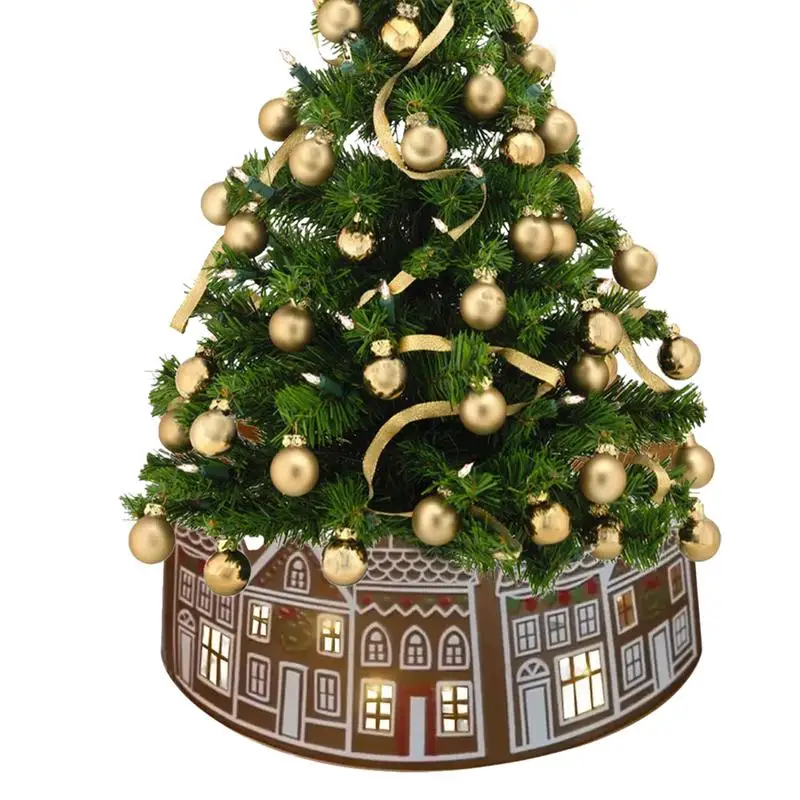 2025 Christmas Tree Gingerbread House Collar 26/28Inches Reusable Tree Ring Stand Led Gingerbread House Skirt Collar