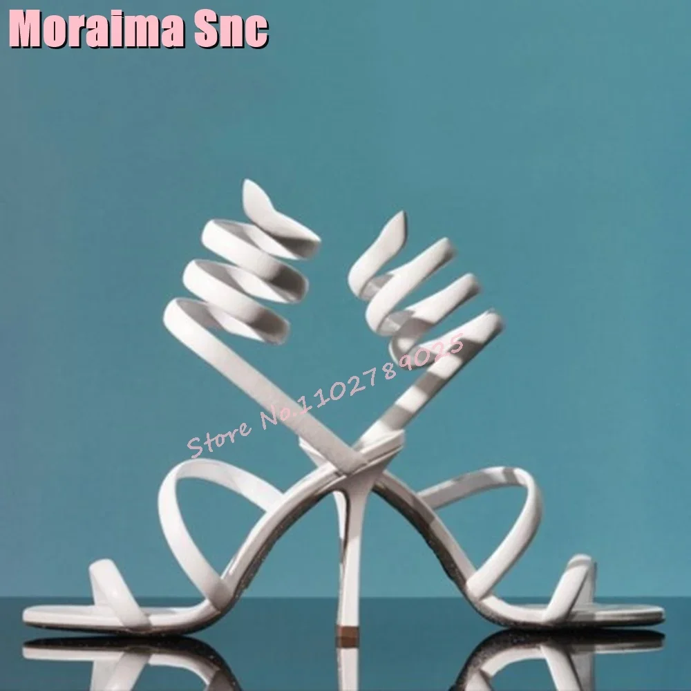 

Sexy Concise Satin Snake Wrapped Sandals Round Toe Winding Stiletto High Heel Solid Fashion Women's Shoes Banquet Party 2024 New