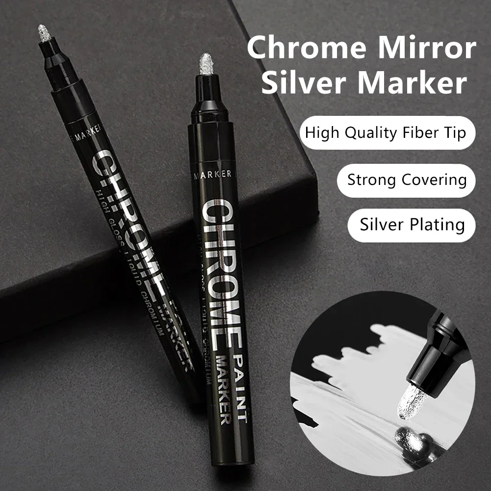 1Pcs Chrome Mirror Marker Silver Marker Liquid Pen for Cards, Posters, Rock Mugs, Ceramic, Glass, Metallic Craftwork Paint Pen