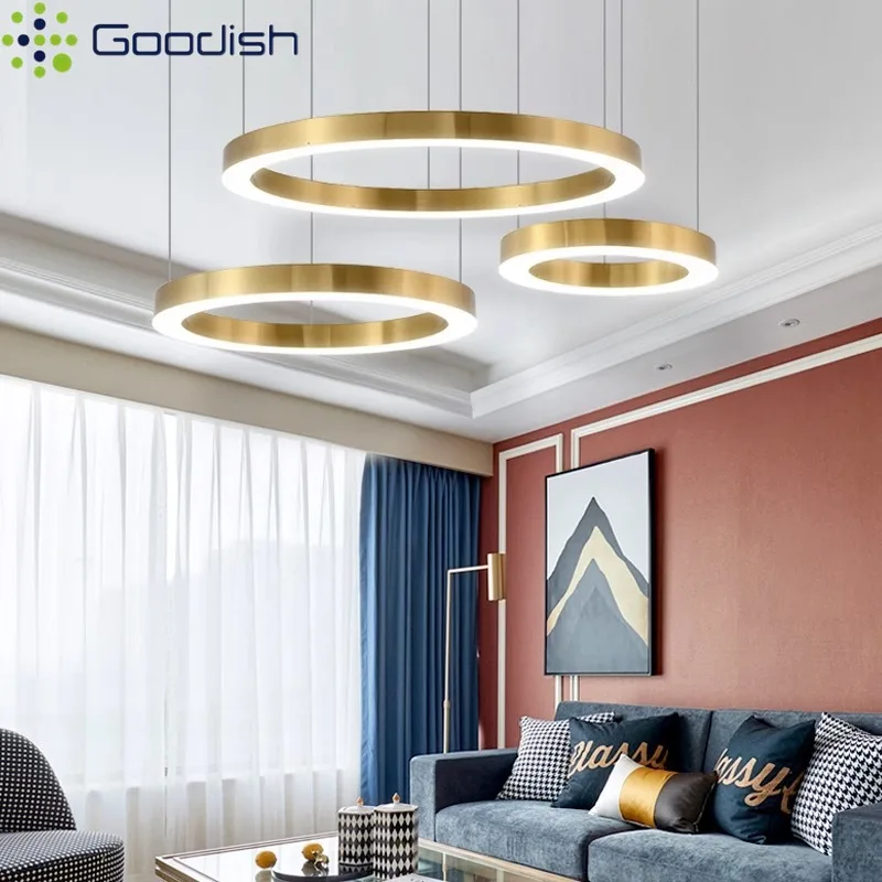 Nordic Modern LED Pendant Lights Luxury lamps for Kitchen Living Dining Bedroom Brushed Circle Rings Home Decoration Chandeliers