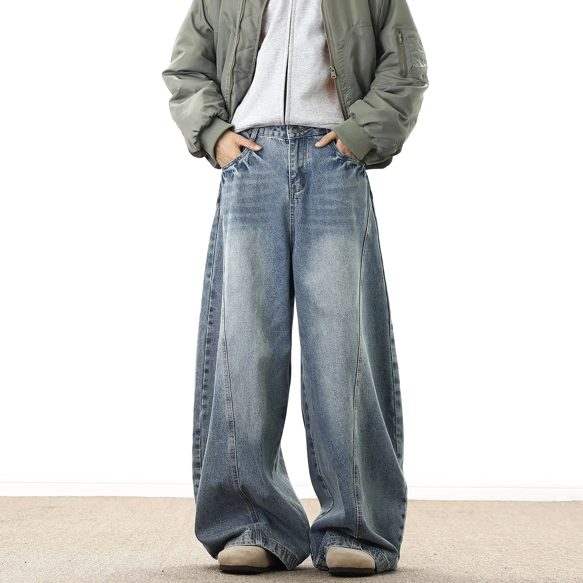 

Loose Wide Leg Denim Pants M Cowboy Mop Trousers Baggy Cleanfit Sle Ladies' T-irts Winter Collection Linen Fabric