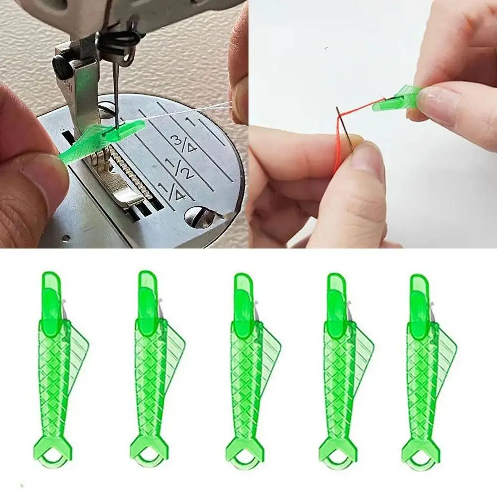 5/10pcs With Hook Fish Shape Mini Threader Plastic Needle Insertion Tool DIY Sewing Craft Tools Sewing Machine Needle Threaders