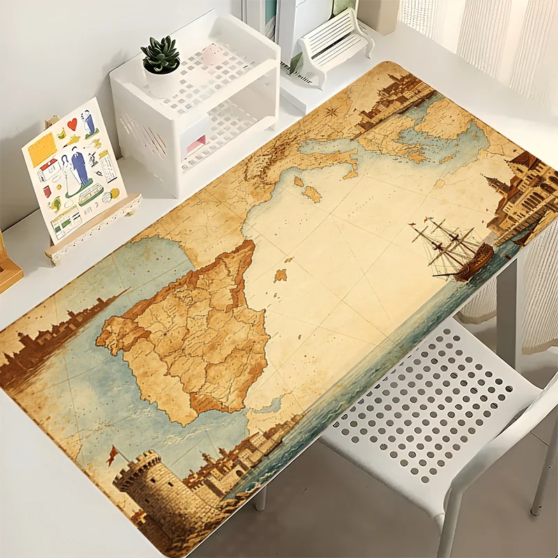 Exquisite Mouse Pad Gamer Mouse Mat Computer Keyboard Pad Vintage Spanish Age of Discovery Series Large Desk Mat Gaming Mousepad