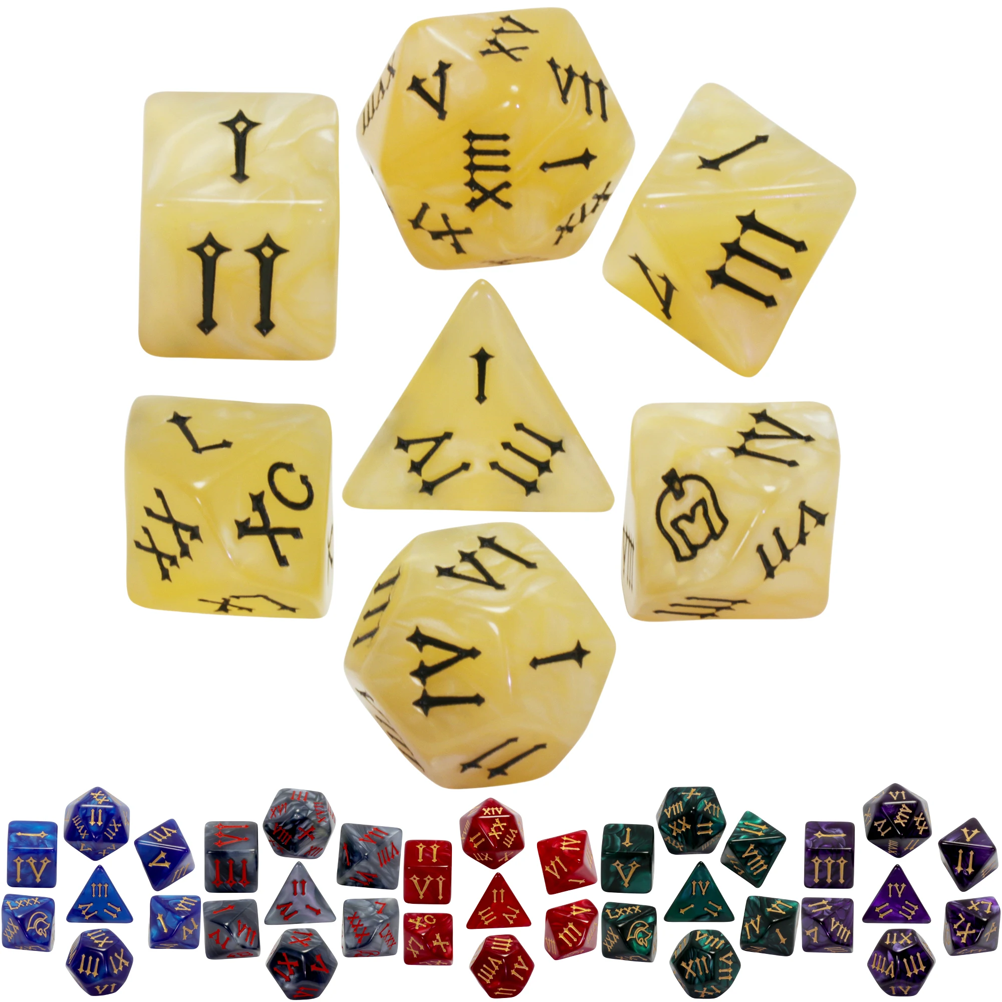 

Polyhedral Dice Set 7pcs Tabletop Game Dice Marble Effect and Roman Font for DND Role Playing Game Board Game Accessories
