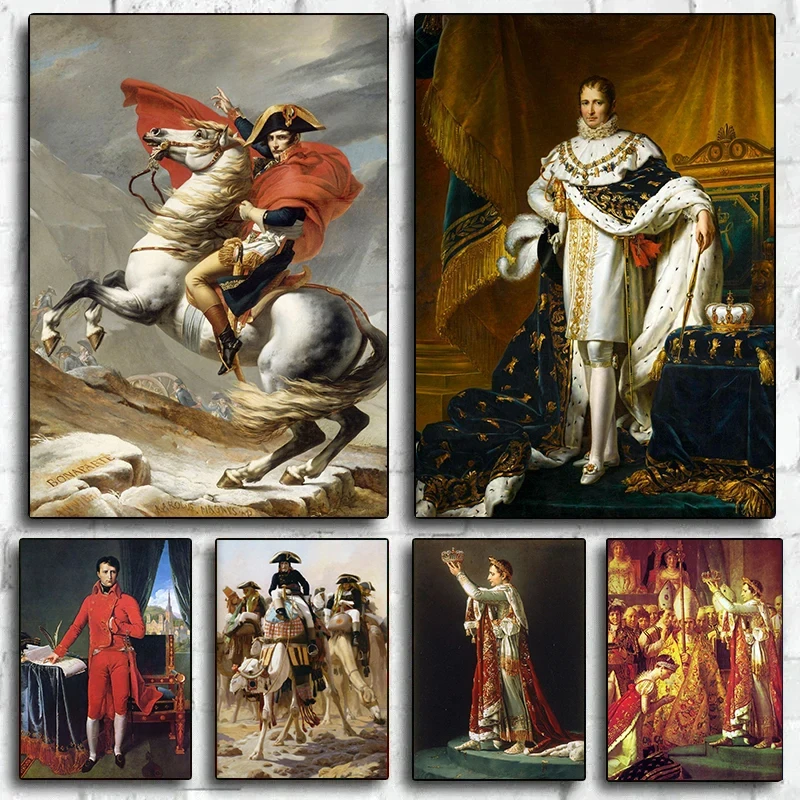 Retrato de Napoleón Bonaparte Crossing The Alps, pintura de coronación de Napoleón I, póster de lienzo impreso para sala de estar, decoración del hogar