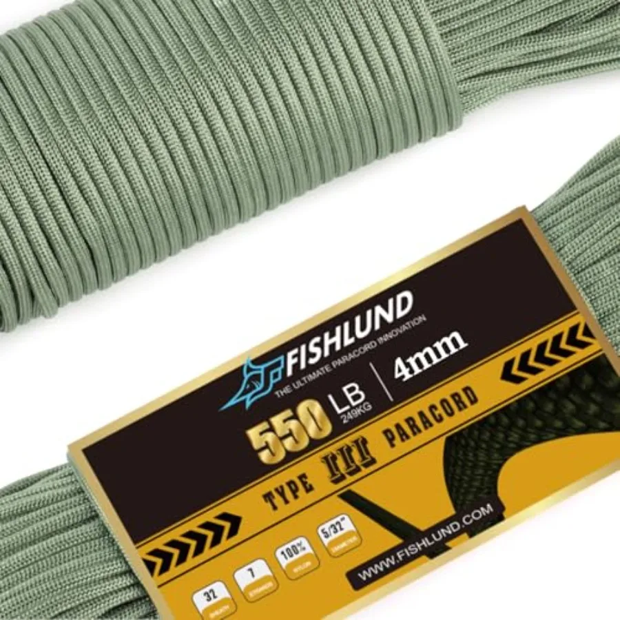 Camping use, nylon, black, 550 lb tensile strength 7-strand paracord rope, 100 feet long, 4mm diameter