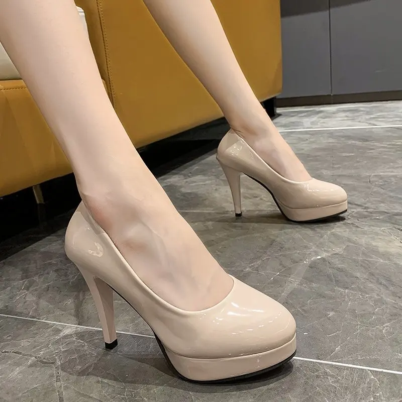 Zapatos de tacón alto con punta redonda para mujer, calzado Sexy y versátil de tacón fino, Color desnudo, novedad de Primavera/Verano/otoño, 2024