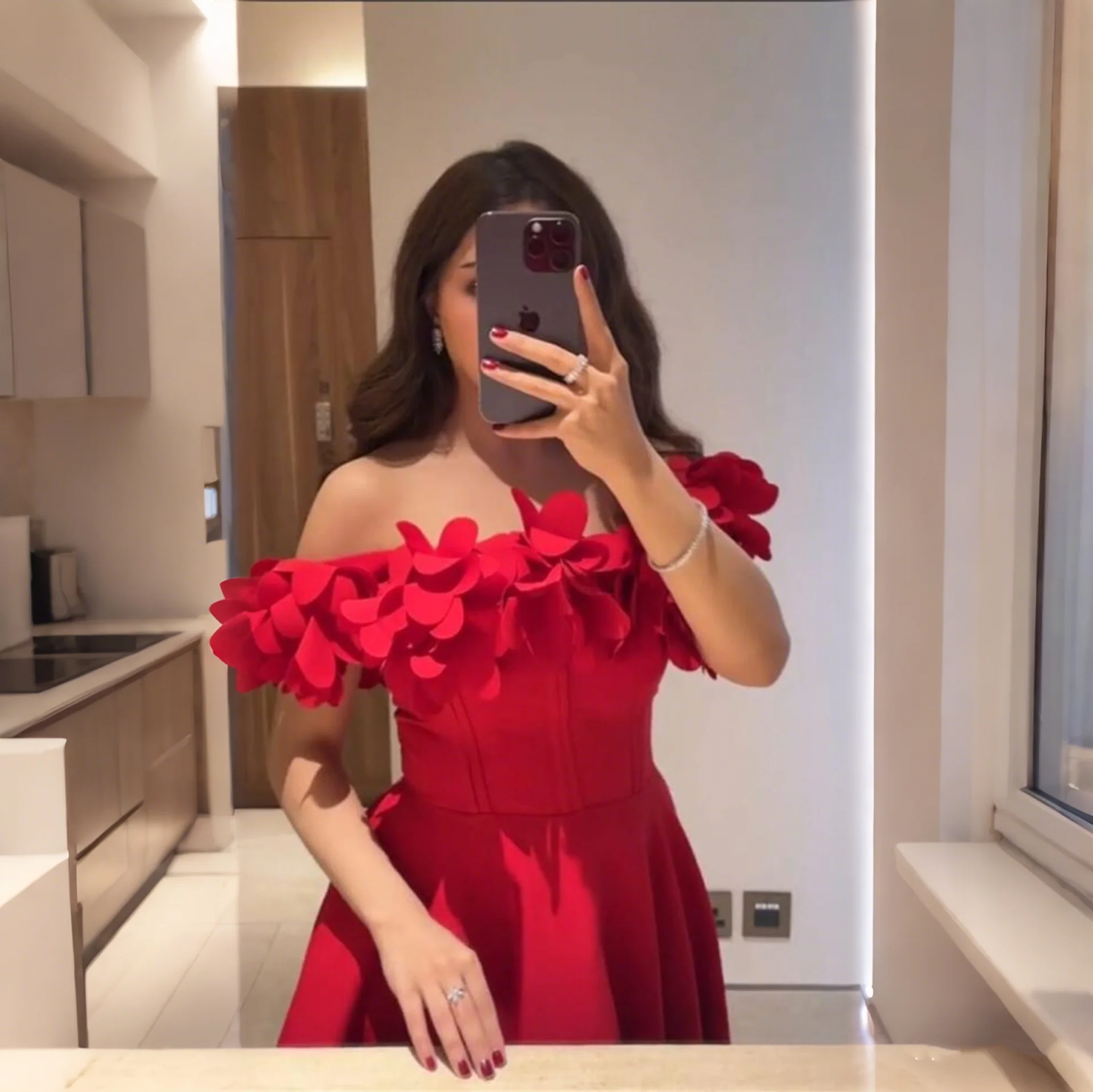 Lindo vestido de baile com flores 3D, vestidos de noite com ombro de fora, linha A, maxi vestido de baile, elegante, formal, festa, Dubai