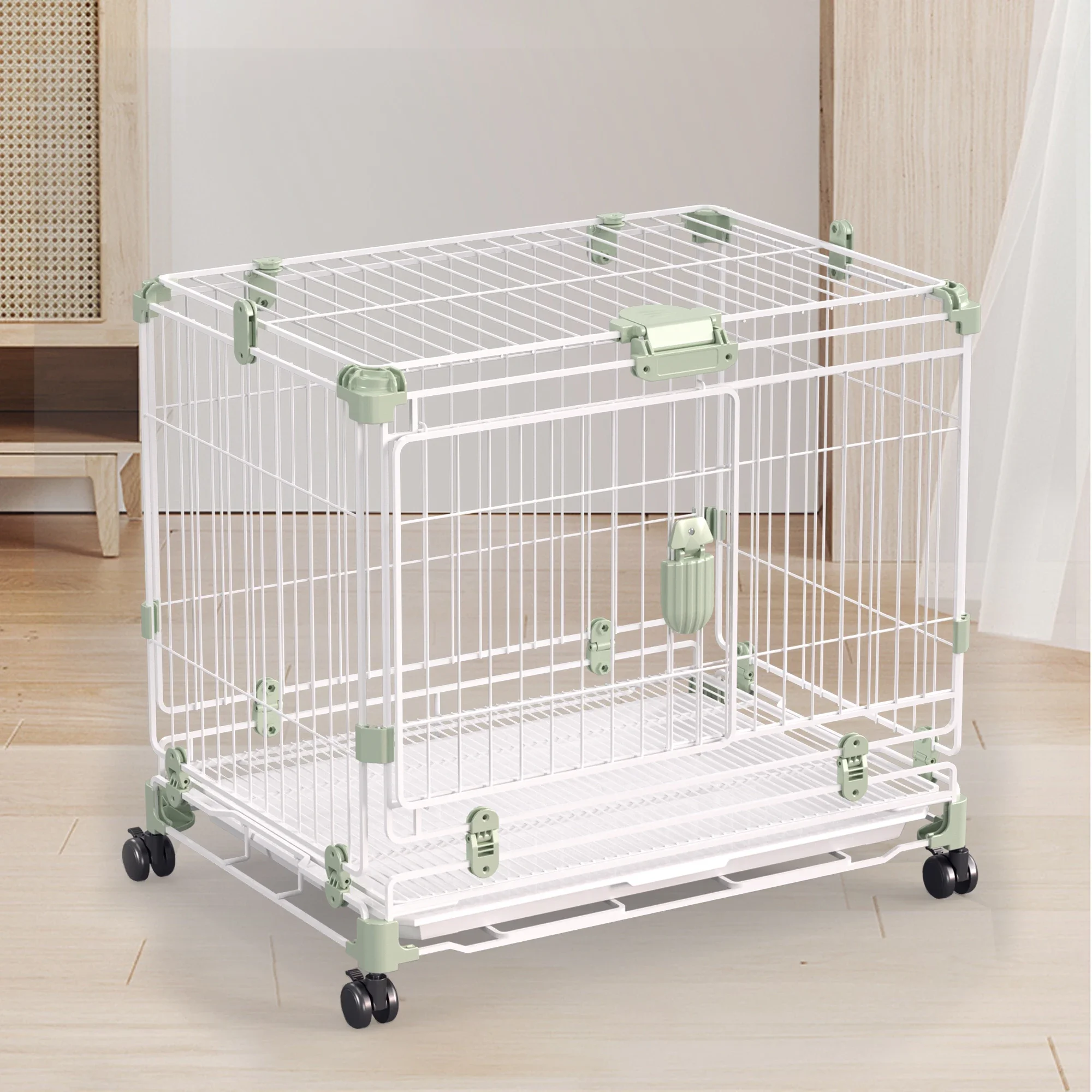 Multiple Sizes Dog Cage Household Teddy Pet Indoor Rabbit Iron Cat Cage Pet Cages  With Wheels