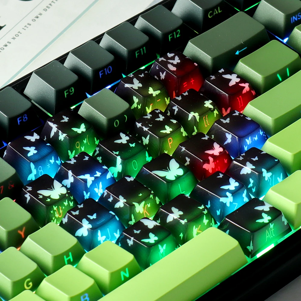 MMD Jade Butterfly Heart Keycap PC Keycaps für Gaming mechanische Tastatur MX Switch Light Through Dye Subbed Cherry Profile