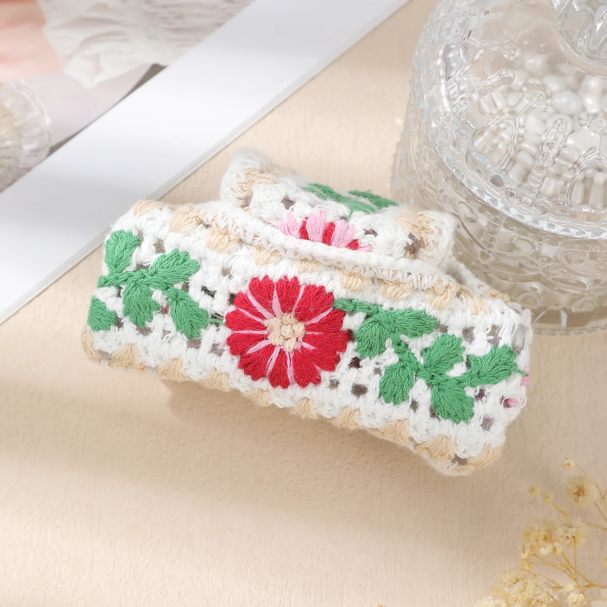 AWAYTR الكروشيه نمط النسيج الزهور مشبك شعر كليب الأزهار مشبك شعر مخلب التصفيق دبوس الشعر الفتيات النساء الكورية إكسسوارات الشعر