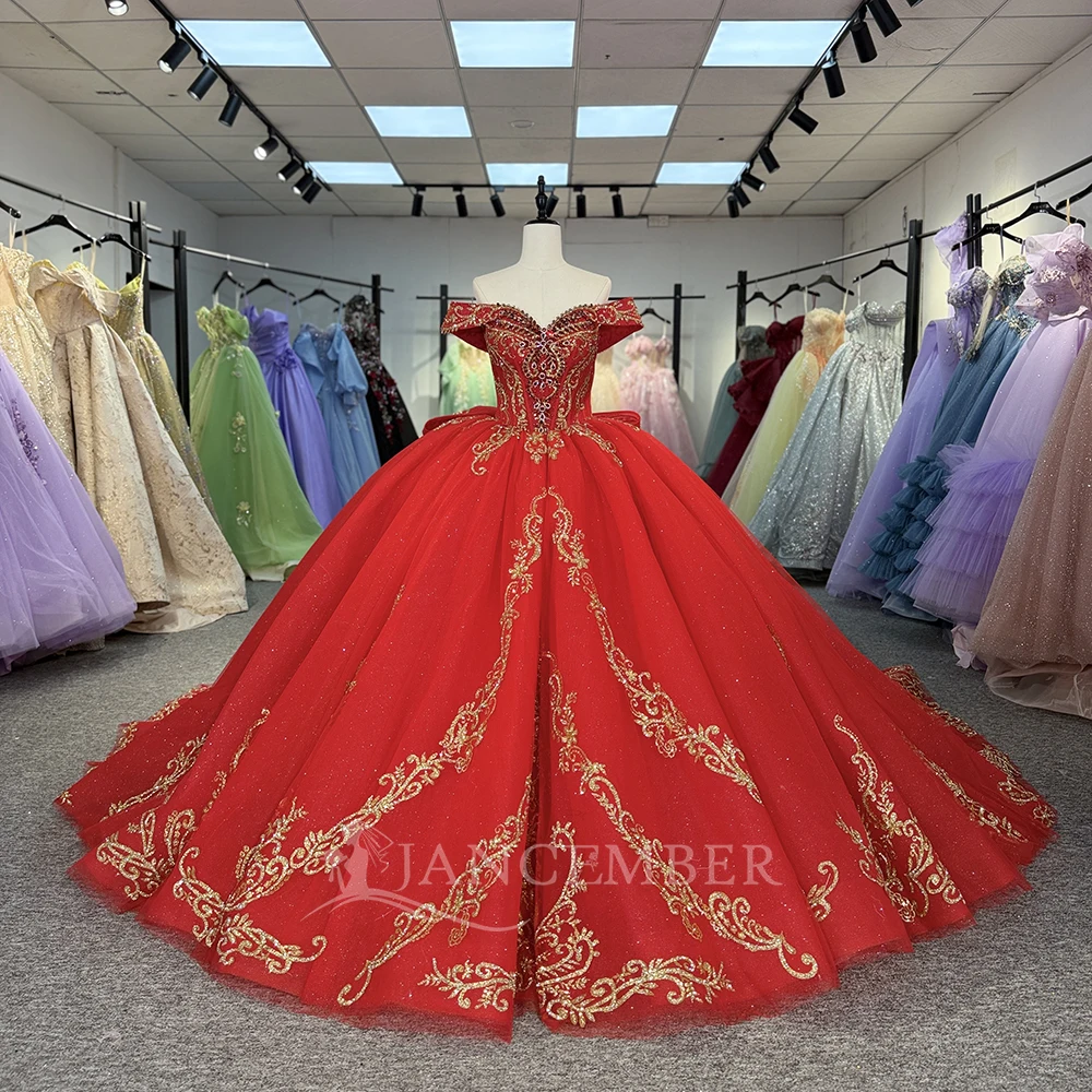 Customized Red Quinceanera Dress Ball Gown Shiny Sweetheart Lace Up Beaded Crystal vestidos de 15 años quinceañeras DY1346