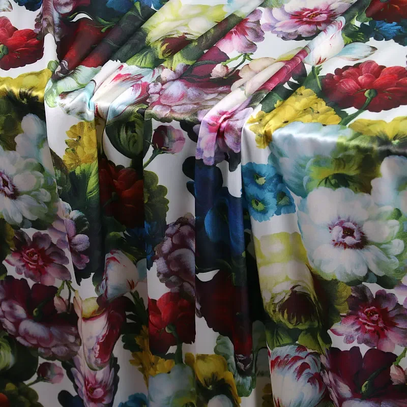 Brand Daisy Print Drape Fabric for Clothing Handmade Camisole Dress Slim Fit Cheongsam Sleepwear Wide Leg Pants Shirt Fabric