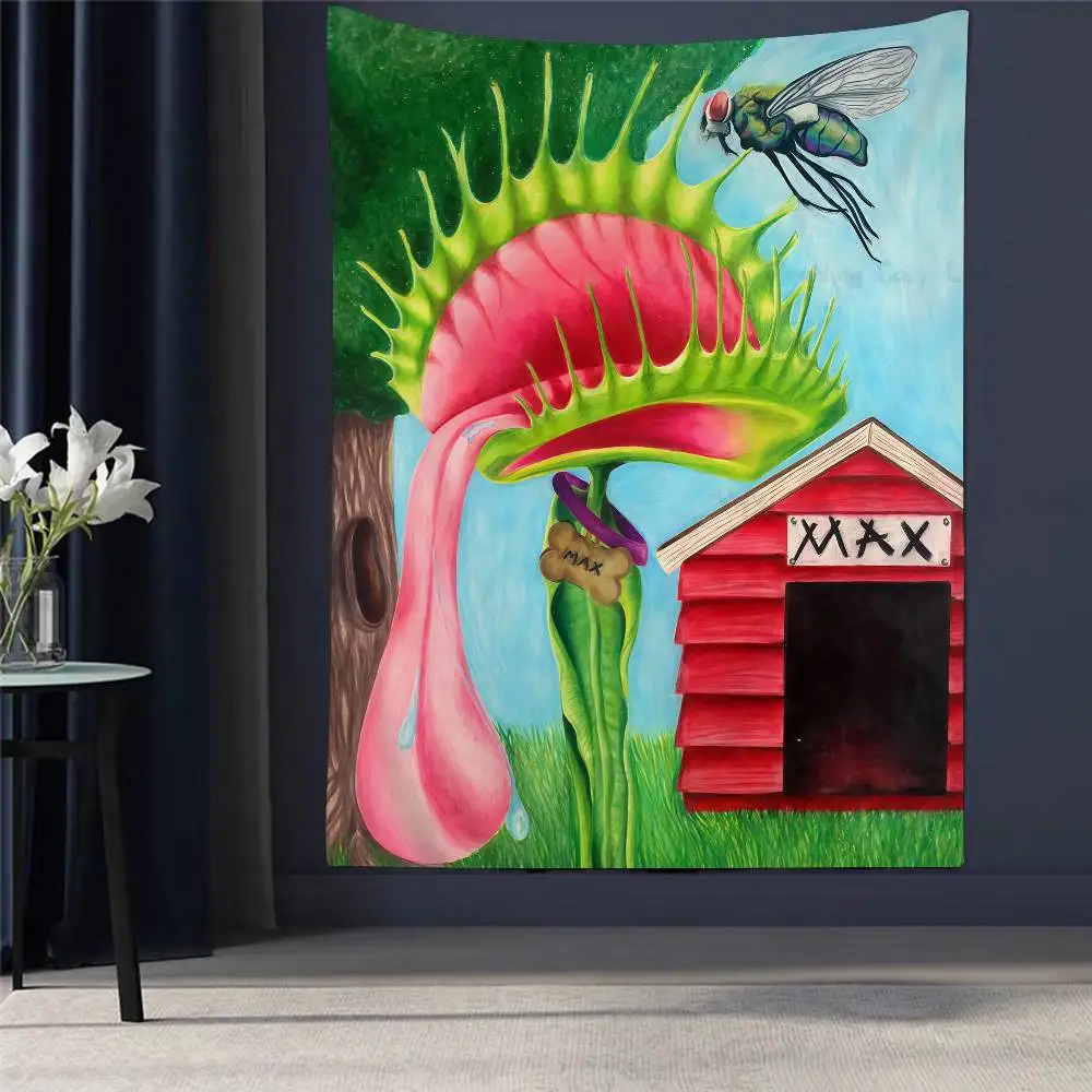 

Venus Fly Trap Acrylic Painting Tapestry Art Printing Bohemian Wall Tapestries Mandala Decor Blanket