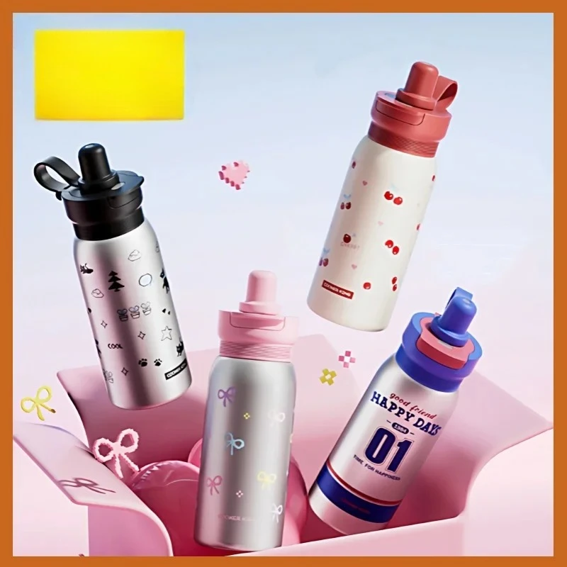 

500 мл портативная детская соломенная чашка, термос, термос из нержавеющей стали, холодная и горячая спортивная чашка, кружка для воды, изолированная чашка