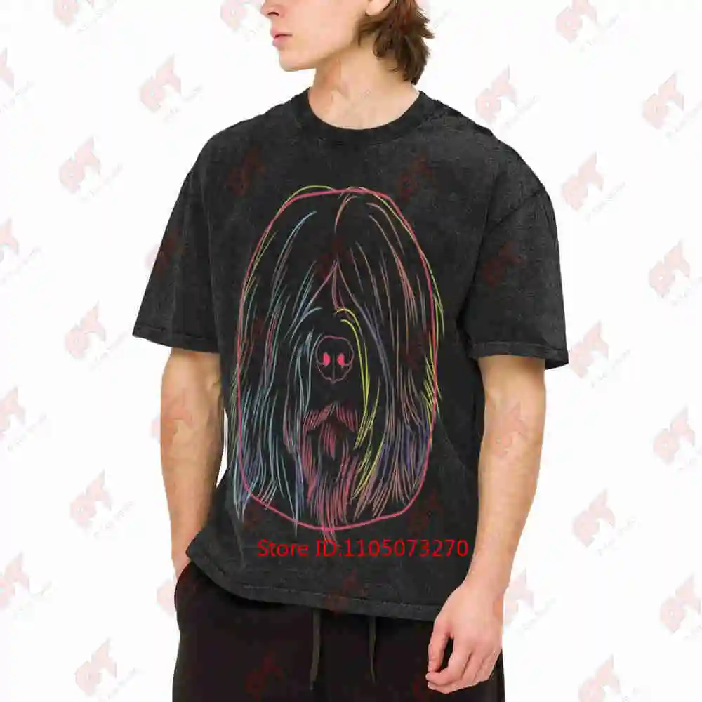 Briard Dog Neon Accent French Breed Vintage Washed Tee Pure Cotton T-Shirt