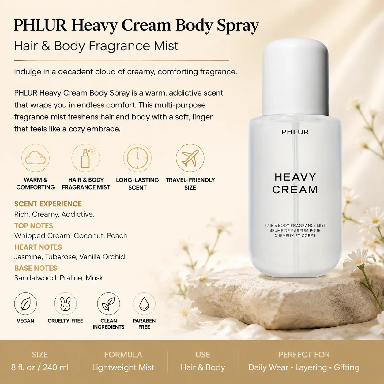 2PC PHLUR Women's Fragrance Duo Set, Vanilla Smoke & Heavy Cream Hair & Body Fragrance Mist, Long Lasting Scent Perfume Gift Set, 8 fl oz (100ml) + 2.7 fl oz (80ml) view 2