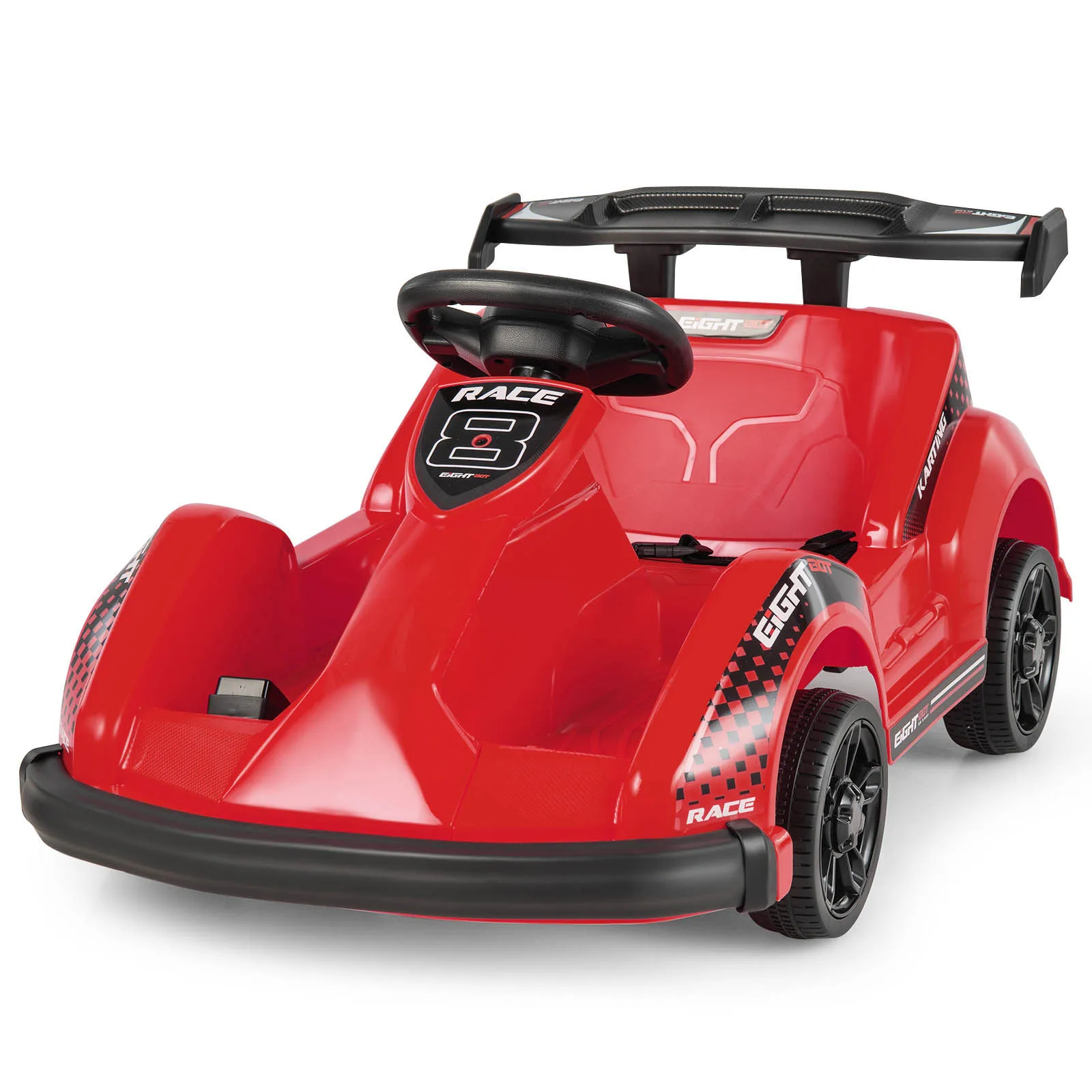 Babyjoy 6V Battery Powered Go Kart Kids Ride On 4 Wheel Racer RC w/ Bumper & Music Red