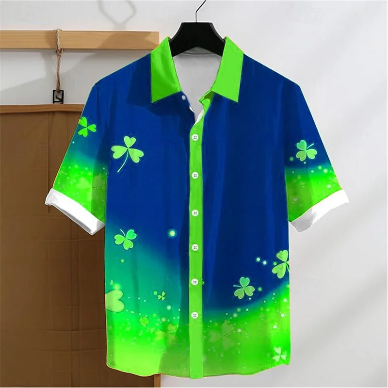 Four-leaf clover casual men's shirt outdoor street casual daily summer lapel short-sleeved 15 colors XS-5XL shirt fast delivery