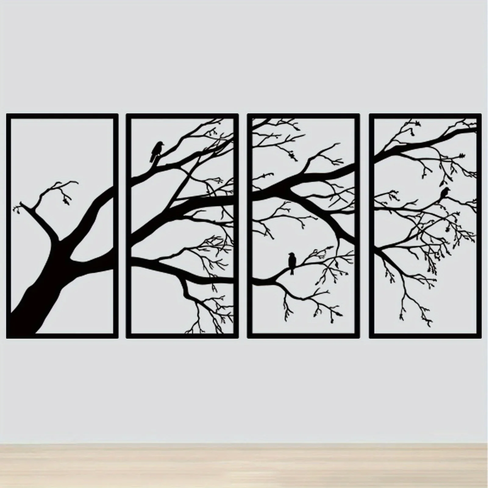 4 Pcs Stunning Tree of Life Metal Wall Hanging Art - Black Branch Wall Decor for Indoor/Outdoor Decor, Perfect Housewarming Gift