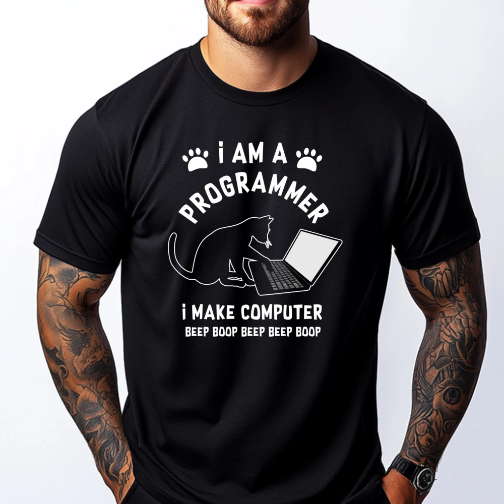 

I Am A Programmer Programmer Computer Scientist Computer Cat Grey Shirt Graphic Tee Oversize Man Clothes