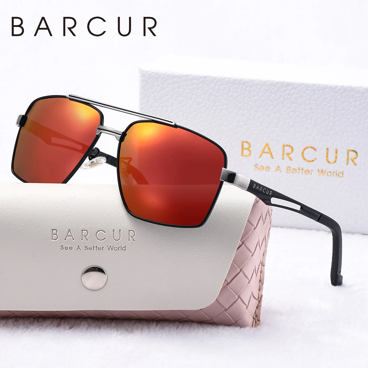 BARCUR Luxury Brand Square Men Polarized Sunglasses Stainless Steel Frame Metal Spring Feet Comfort Outdoor Activities Glasses