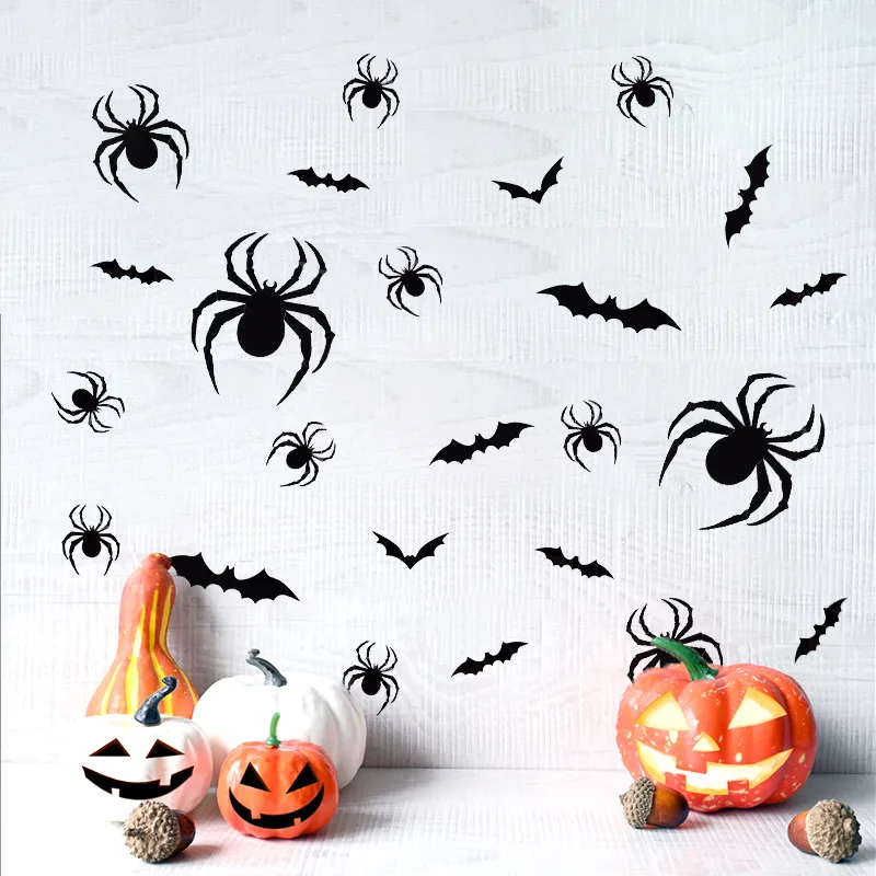 

1set Halloween 3D Bat Wall Stickers Pvc Black Spider Ghost Sticker Party Decorations For Home Bedroom Bar Halloween Horror Props