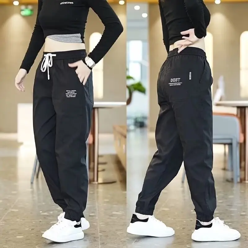 Spring Autumn Thin Ice Silk Casual Pants Women Loose Large Size Sports Business Korean Style Nine Points Cuffed Trousers