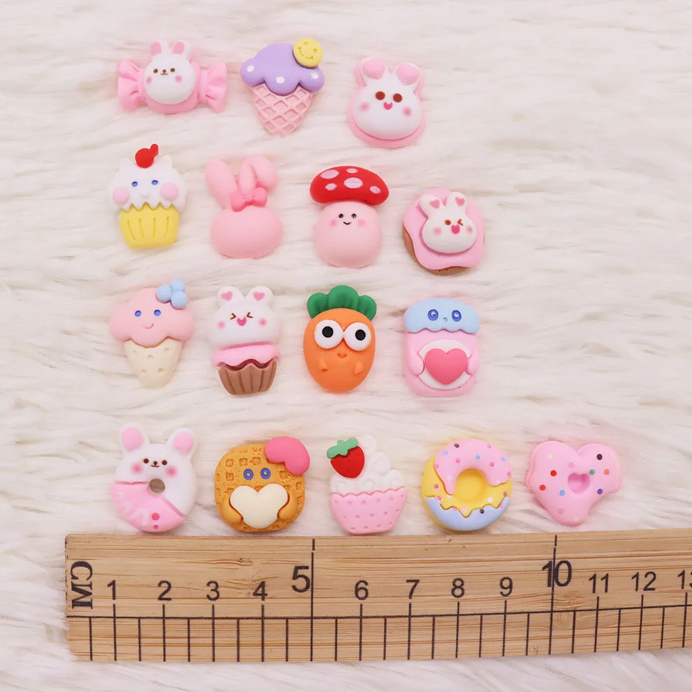 1-15Pcs Adorable Rabbit Cupcake Donut Resin Shoes Button Charms Kids Candy Carrot Decorations DIY Clog Bracelet