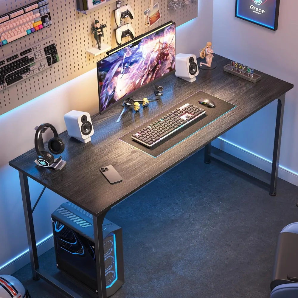 Large 55 Inch Home Office Desk for Gaming, Writing, and Studying with Ample Legroom and Sturdy Metal Frame - Ideal for Work from