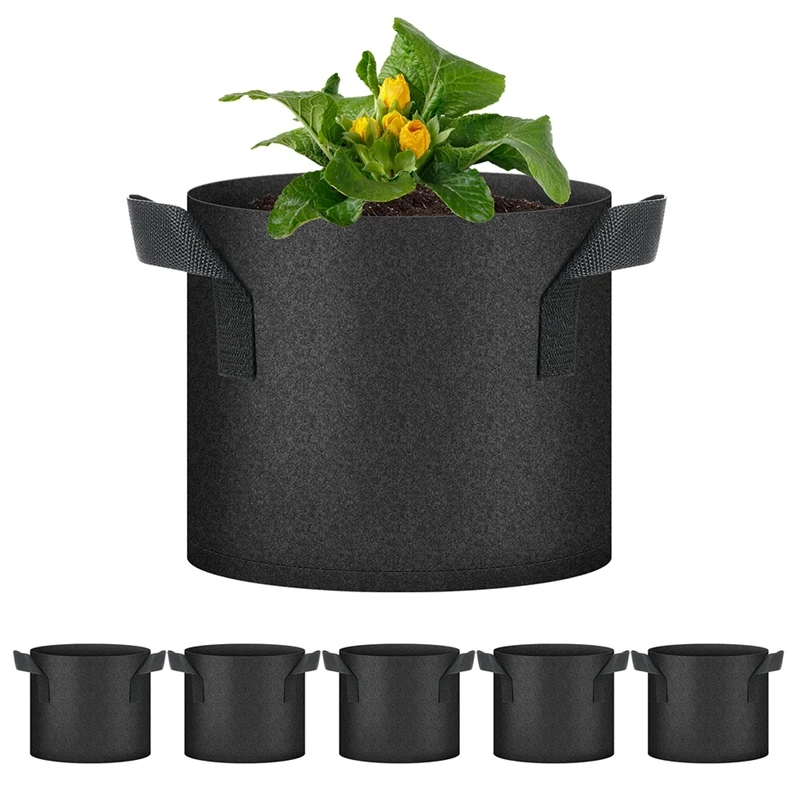 BYBS-Plant Grow Bags 5 Gallon Tomato Planter Pots 6-Pack With Handles,Non Woven Fabric Gardening Planter For Vegetable