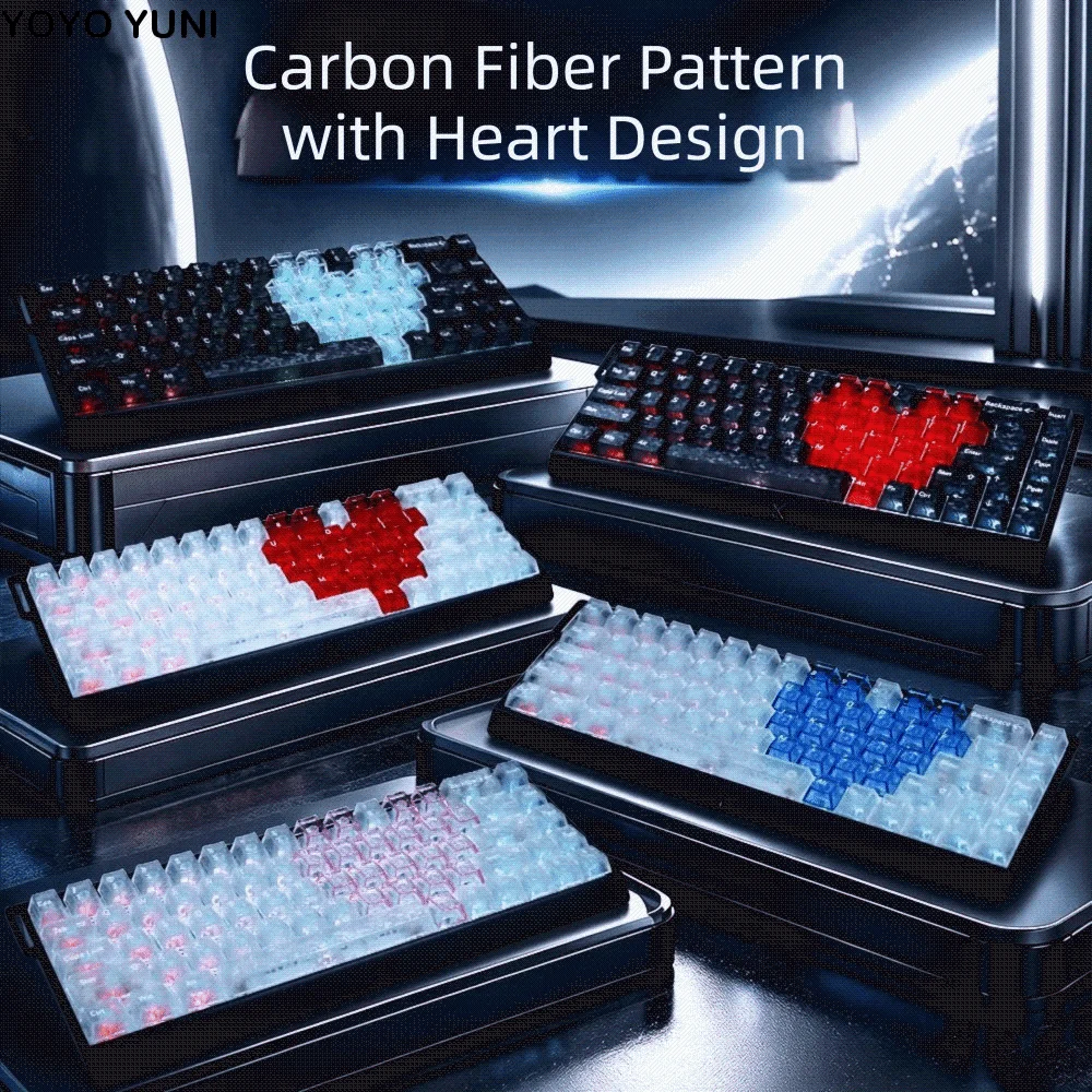Full Transparent Red Love Heart Keycaps Ice Transparent Crystal Clear Mechanical Keyboard Keycaps PBT Transparent Keycaps Set