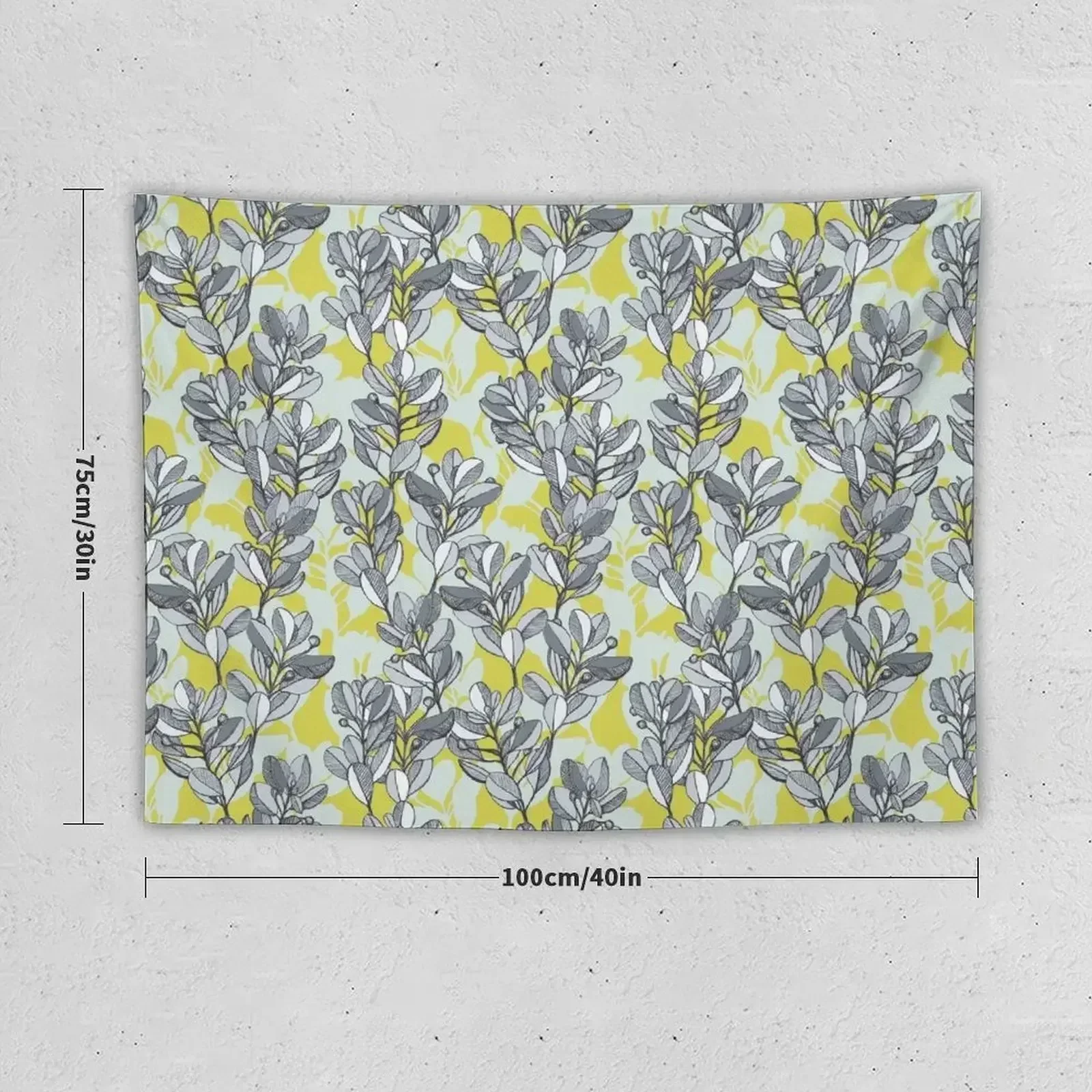 Leaf and Berry Sketch Pattern in Mustard and Ash Tapestry Room Decorations House Decoration Cute Decor Tapestry