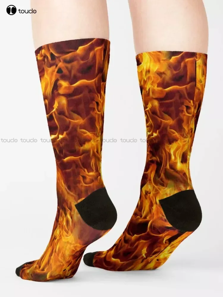 Fire And Flames Pattern Socks Personalized Custom Unisex Adult Teen Youth Socks 360° Digital Print Custom Gift Streetwear