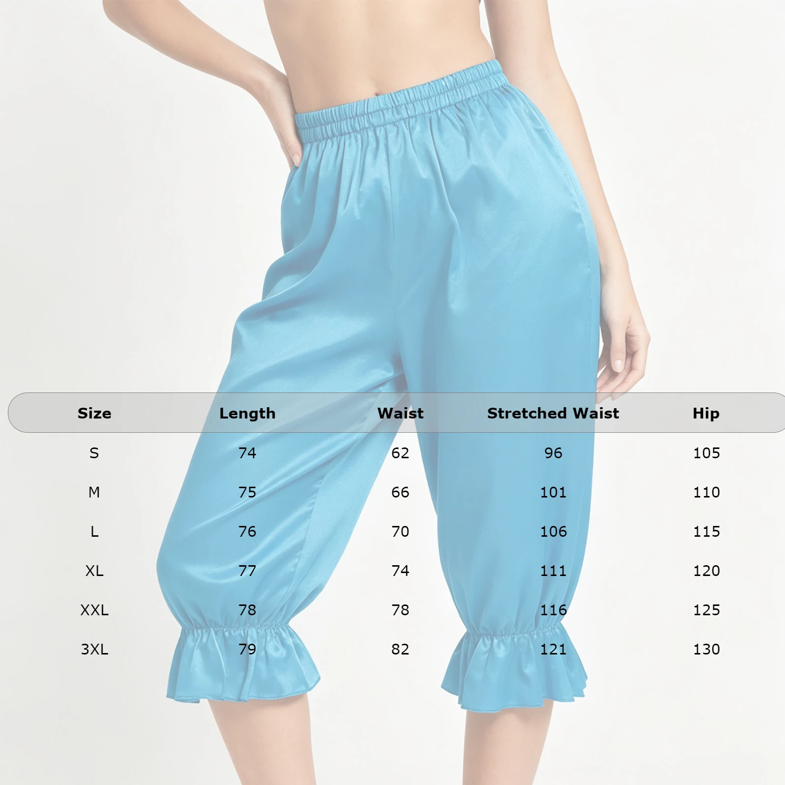 Elegant Women Arabian Satin Bloomers Elastic Waistband Ruffled Hem Cropped Bottoms Belly Dancewear for Casual Daily Life