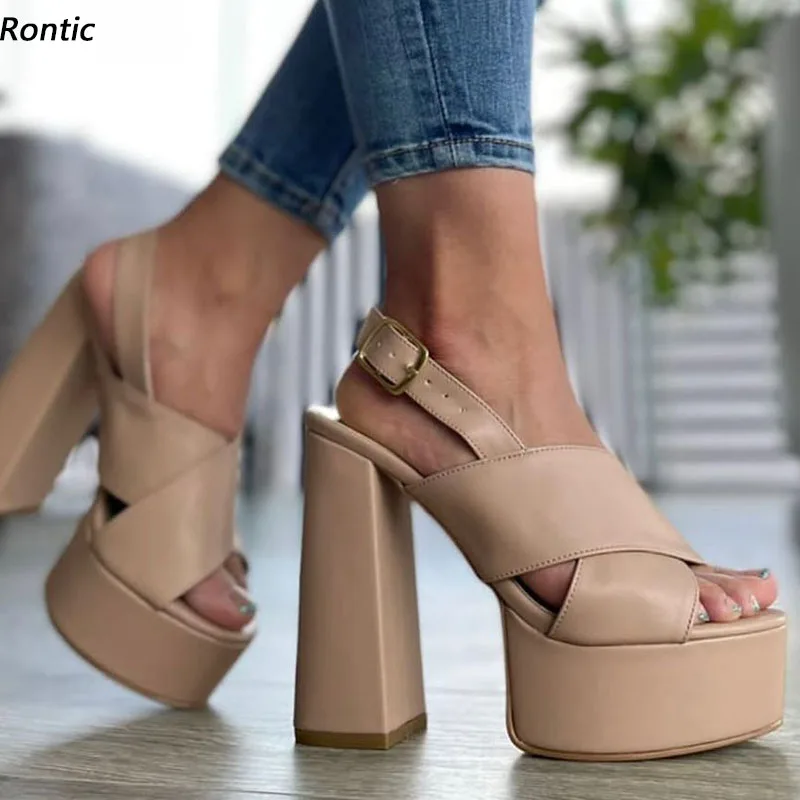 

Rontic новые модные женские босоножки на платформе с пряжкой и ремешком на массивном каблуке с открытым носком, великолепные телесные красные туфли для ночного клуба, размер США 5-15