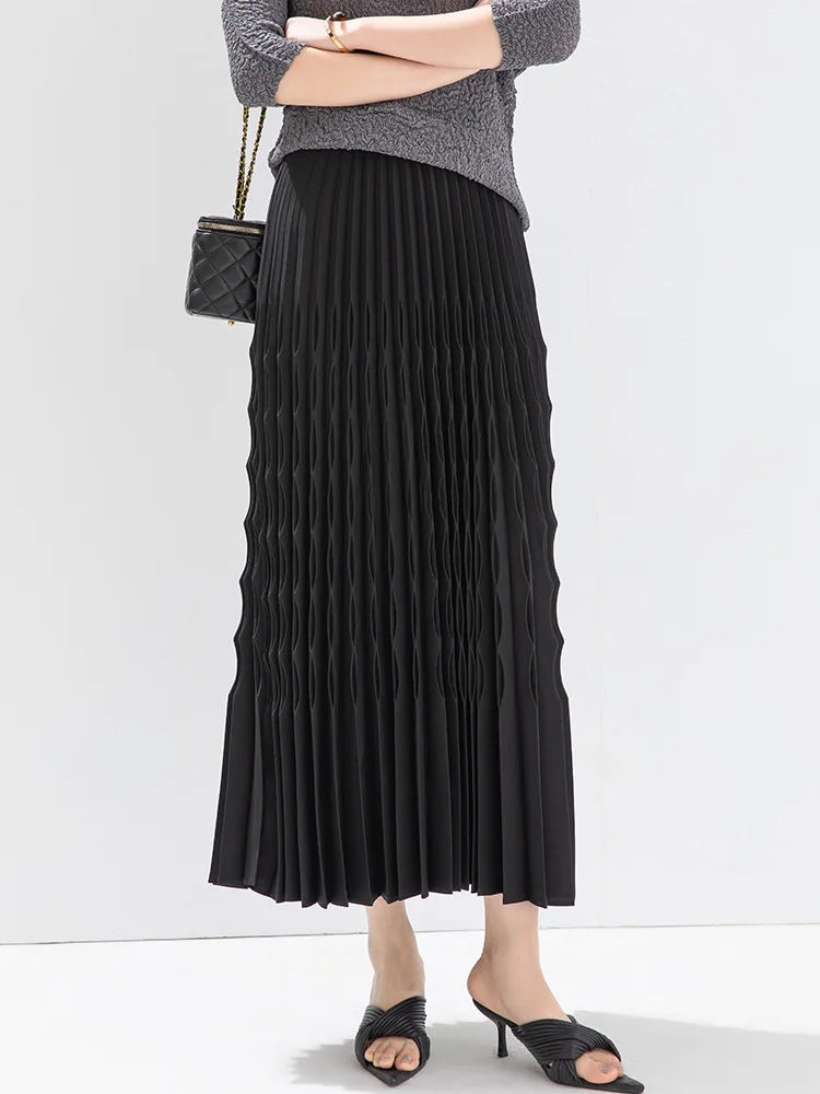 

Solid color half skirt for women 2024, new style versatile, handmade pleated elastic mid length pleated A-line skirt