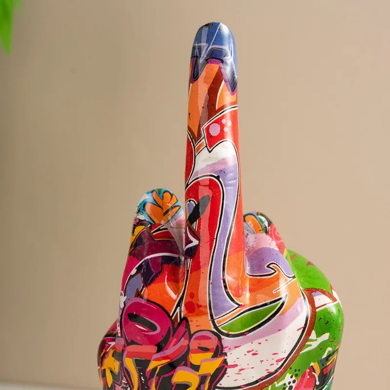 Graffiti Middle Finger Ornament Art And Crafts Resin Gesture Statue Desktop Ring A Living Room Home Decoration - Image 6
