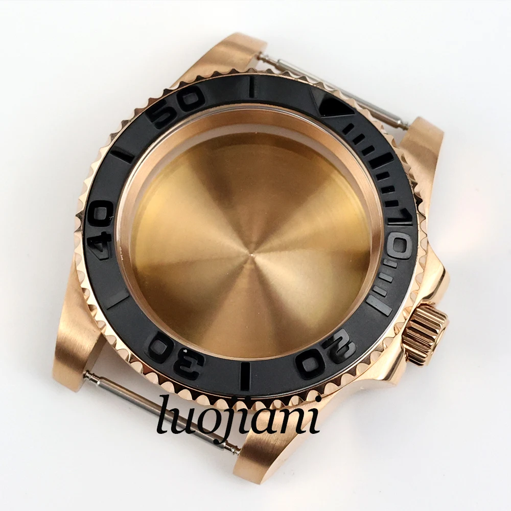 

high quality 40mm rose gold pvd watch case 316L stainless steel sapphire glass fit NH35 NH36 movement 28.5mm dial sub gmt case