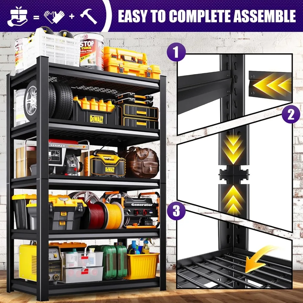 أرفف تخزين جراج معدنية شديدة التحمل قابلة للتعديل مكونة من 5 طبقات وحدة رفوف سلكية سوداء للتنظيم