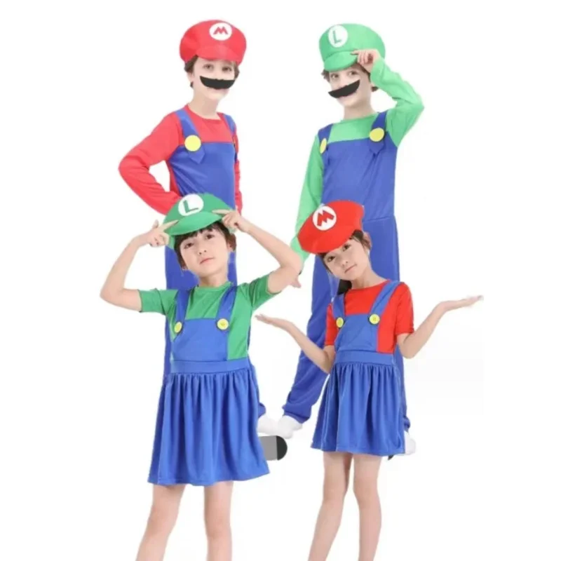 Anime Odyssey Super Luigi Brothers Cosplay Costume Marios Adult Children's Jumpsuit Beard Hat Set Halloween Costume