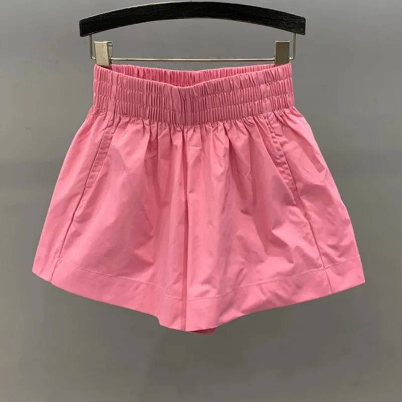 

Women's Elastic Waist Casual Shorts Solid Color Loose Wide Leg Summer Double Layer Shorts