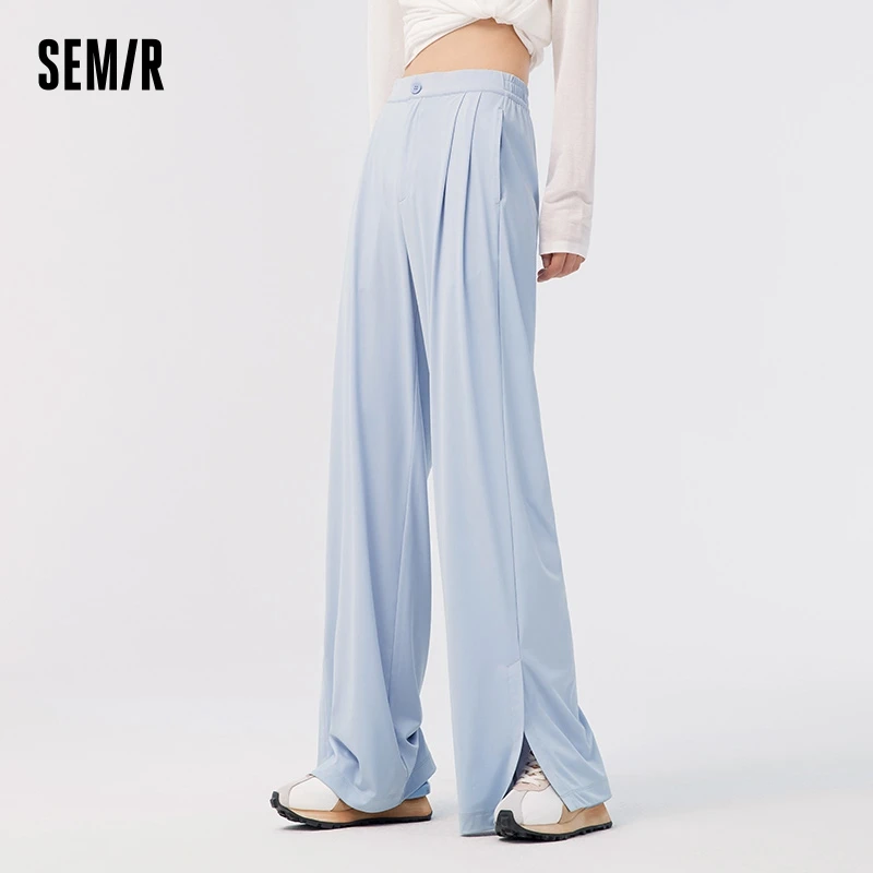 Semir Women Leg-length Slit Wide-leg Pants Solid Color 2023 Summer New Cool Sunscreen Drape Casual Trousers