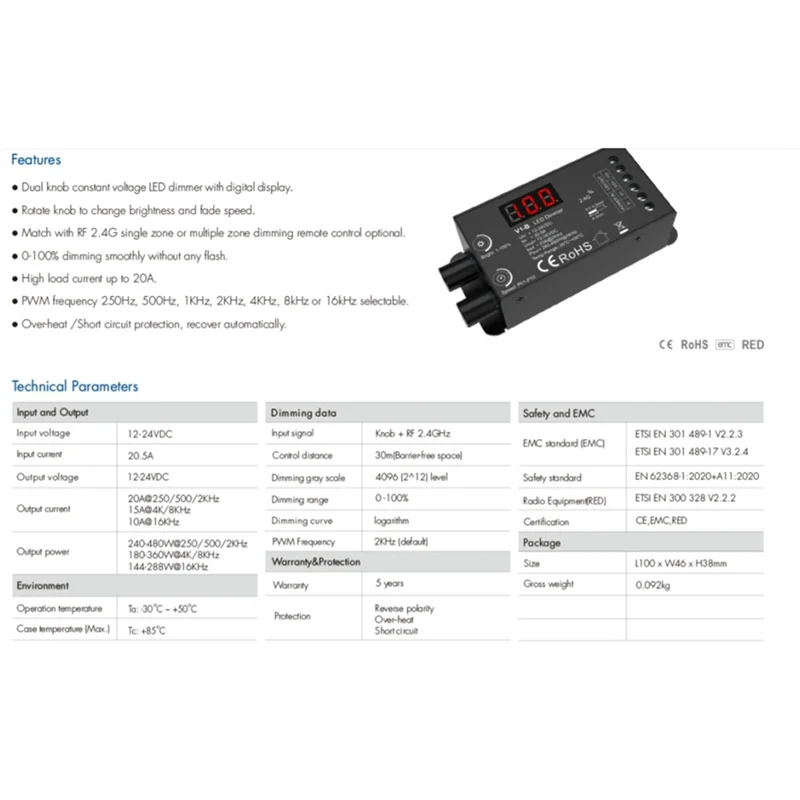 

GO-Dual Ручка Светодиодный Dmmer постоянного напряжения 1Chx20a Беспроводной пульт дистанционного управления с цифровым дисплеем Контроллер CV V1-B