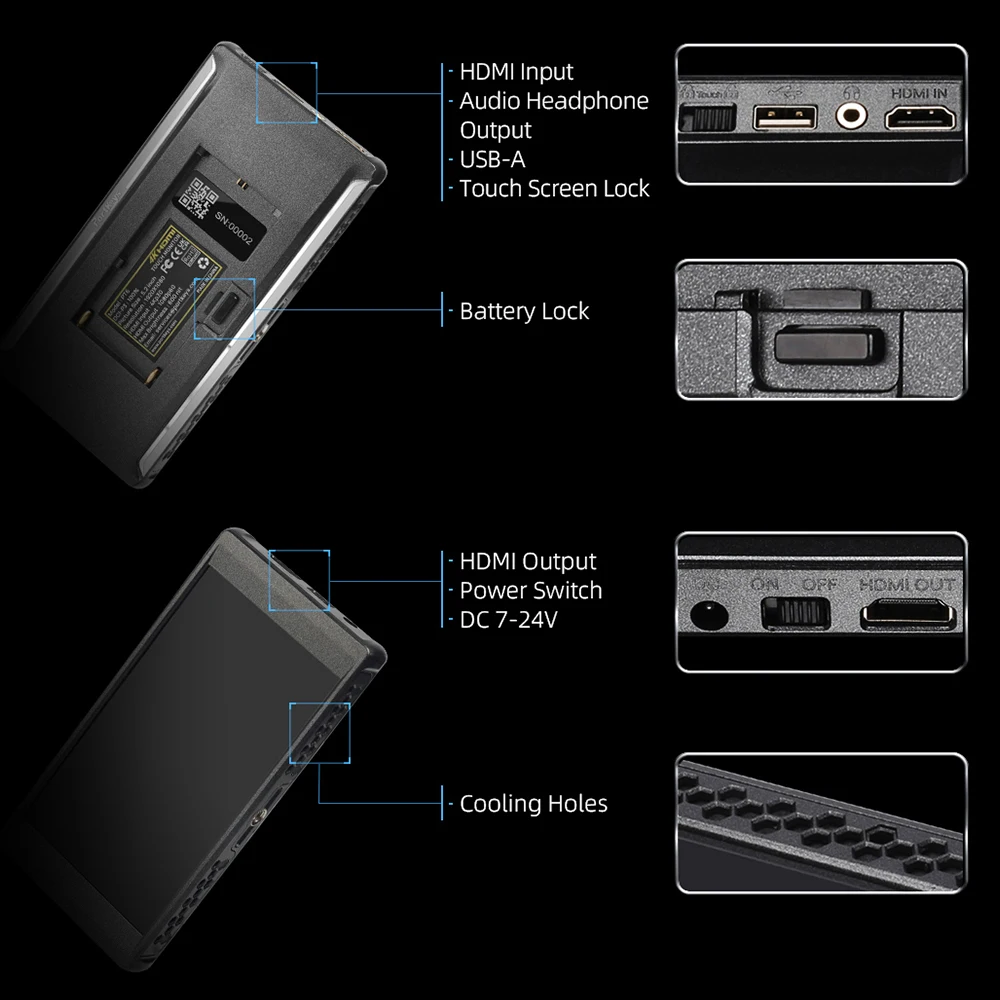 포트키스 PT6 5.2인치 모니터 터치스크린 3D LUT 600니트 1080P 4K 디스플레이 필드 모니터 라이브 스트리밍용