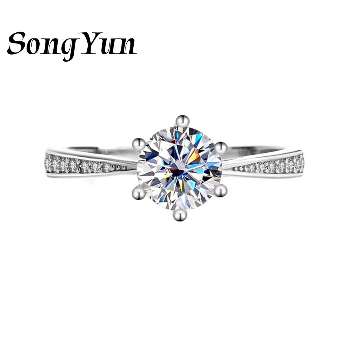 

SongYun Brand Jewelry 925 Sterling Silver Ring Band GRA Certificate D Color VVS1 Moissanite Rings for Women Real Rhodium Plated