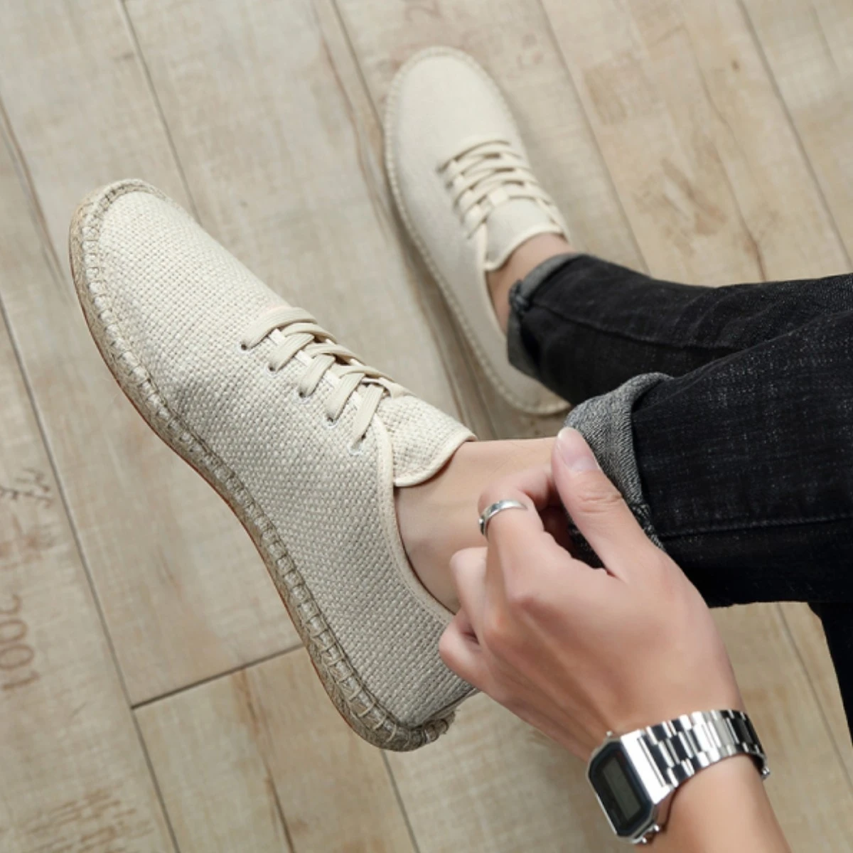 Men Espadrilles Loafers Shoes Linen Breathable Casual Flats Shoes Fashion Women Canvas Shoes Casual Fisherman Driving Footwear