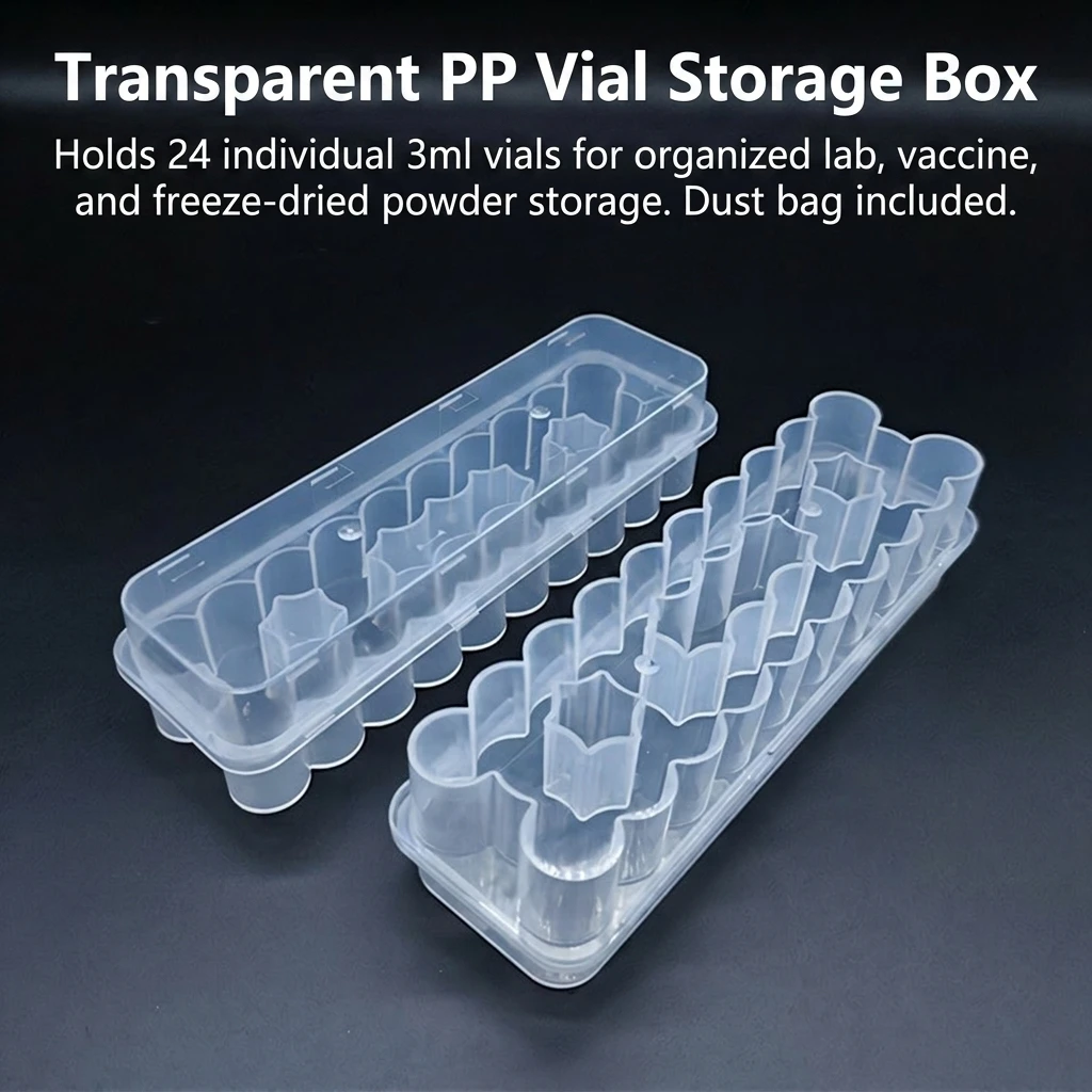Vial Organizer Dust-Proof Storage Box for Lab Clinic Pet Vaccine 3ml PP Plastic Holder 16mm x 38mm Bottles Durable Case